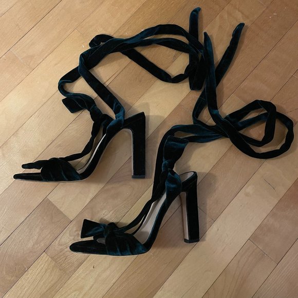 Zara Green Velvet Wrap Heels - Picture 2 of 5